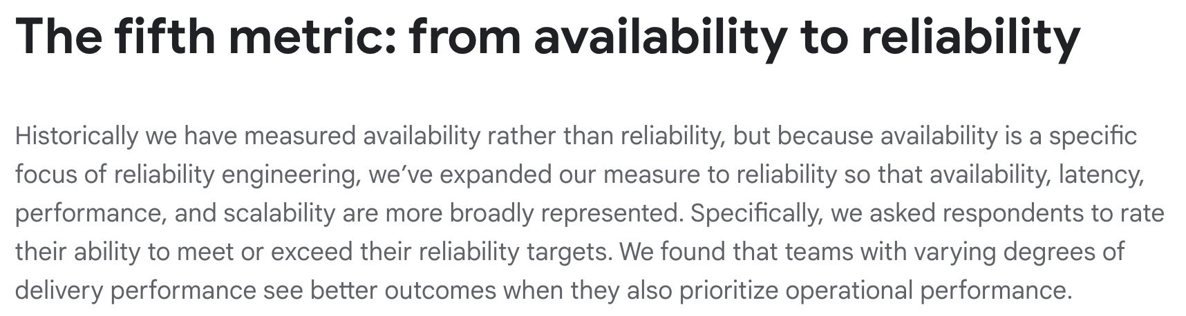 The fifth metric: from availability to reliability 제목 아래 가용성을 안정성으로 넓혔다는 영문 문단