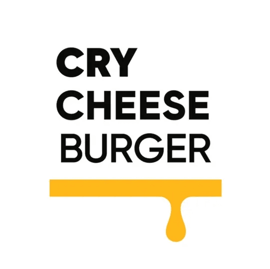 CRY CHEESE BURGER 글자 아래 노란 치즈가 흘러내리는 모양의 로고