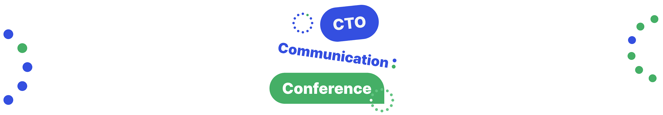 파란색과 초록색 도형 위에 CTO Communication Conference 라고 적은 with CTO: 배너